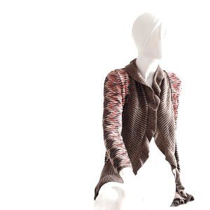 Nic + Zoe Size M Ruffled Trim silk loose knit Sweater Cardigan tiger palette